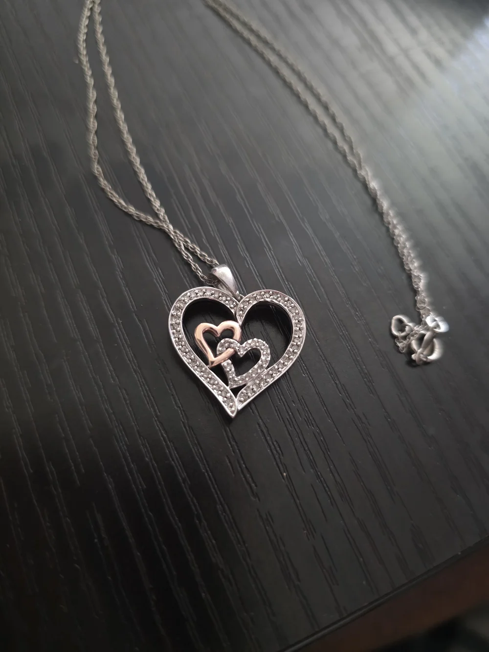 Kohl's Silver and Rose Gold Double Heart Pendant Necklace